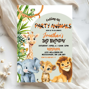 Green Savannah Calling All Party Animals Birthday Invitation