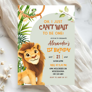 Green Savannah Lion Theme First Birthday Invitation