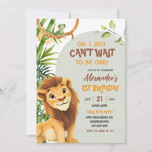 Green Savannah Lion Theme First Birthday Invitation