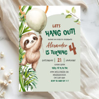 Green Savannah Sloth Let's Hang Out Birthday