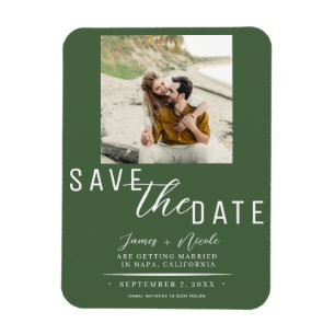 Green Save the Date Photo Wedding Magnet