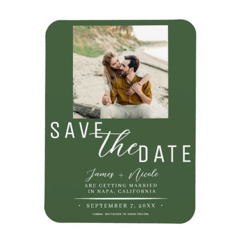 Green Save the Date Photo Wedding Magnet