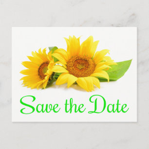 Green Save The Date Sunflower Yellow Wedding Announcement Postcard