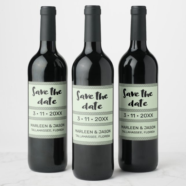 Green Save the date Wine Label (Bottles)