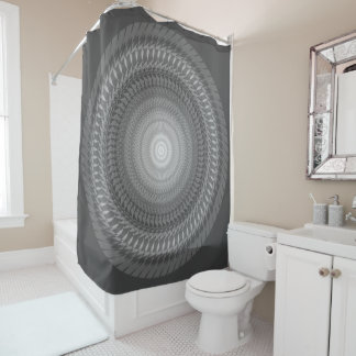 Green Saws Mandala in tribals in Grey Shower Curtain