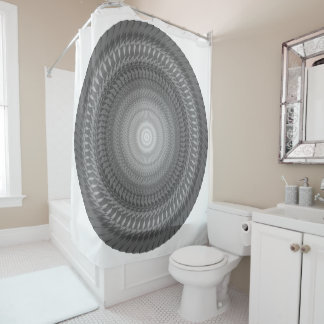 Green Saws Mandala in tribals in Grey Shower Curtain