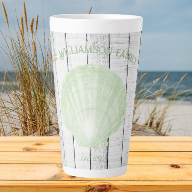 Green Scallop Shell Latte Mug (Green Scallop Shell Personalized Latte Mug)