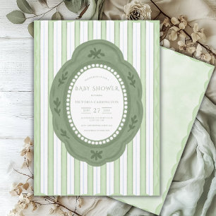 Green Scallop Vintage Baby Shower Invitation