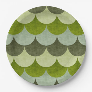 Green Scalloped Dragon Scale Pattern Paper Plates
