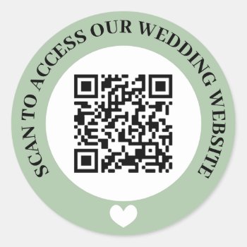 Green Scan To Access Wedding Website Heart Qr Code Classic Round Sticker by Paperpaperpaper at Zazzle