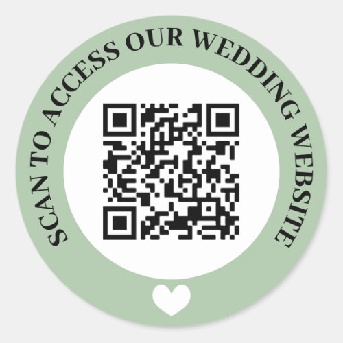Green Scan To Access Wedding Website Heart QR Code Classic Round Sticker