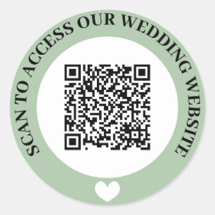 Green Scan To Access Wedding Website Heart QR Code Classic Round Sticker