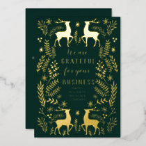Green Scandinavian Nordic Reindeer Business  Foil Holiday Card