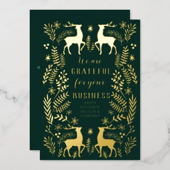 Green Scandinavian Nordic Reindeer Business  Foil Holiday Card by XmasMall at Zazzle