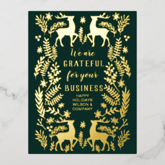 Green Scandinavian Nordic Reindeer Business Foil Holiday Postcard
