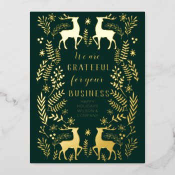 Green Scandinavian Nordic Reindeer Business  Foil Holiday Postcard by XmasMall at Zazzle