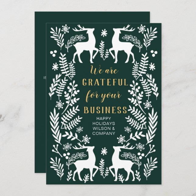 Green Scandinavian Nordic Reindeer Business  Holiday Card (Front/Back)