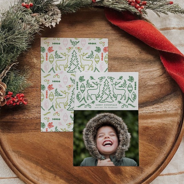 Green Scandinavian Pattern Photo Holiday Card (Green Scandinavian Pattern Christmas Photo Holiday Card)
