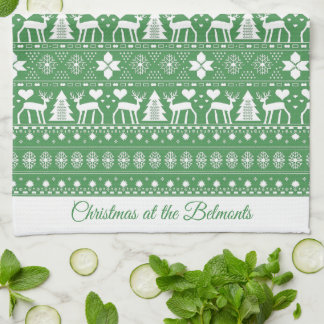 Green Scandinavian Personalized Name Christmas Kitchen Towel