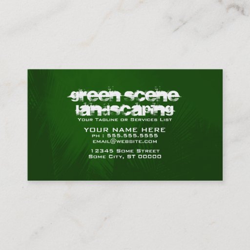 Customizable green scene landscaping business card