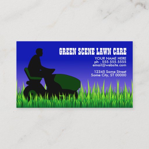 Customizable green scene lawn care business card