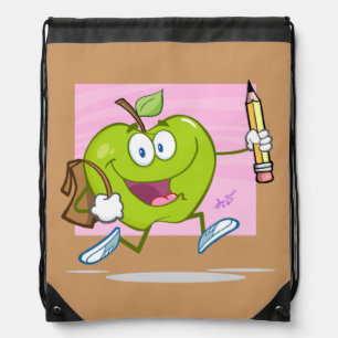Green School Apple Drawstring Backpack