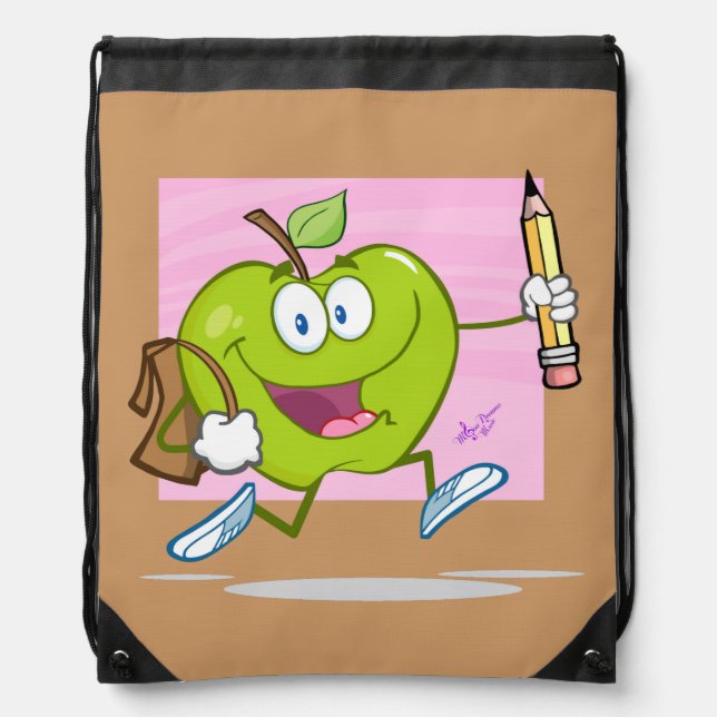 Green School Apple Drawstring Backpack (Front)