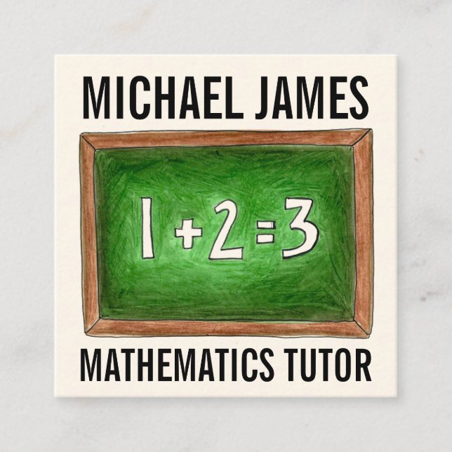 Green School Chalkboard Slate Math Tutor Teacher Square Business Card (Front)