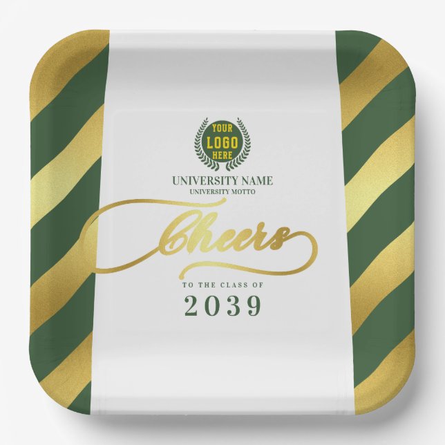 Green School College University Graduation Day Paper Plates (Front)