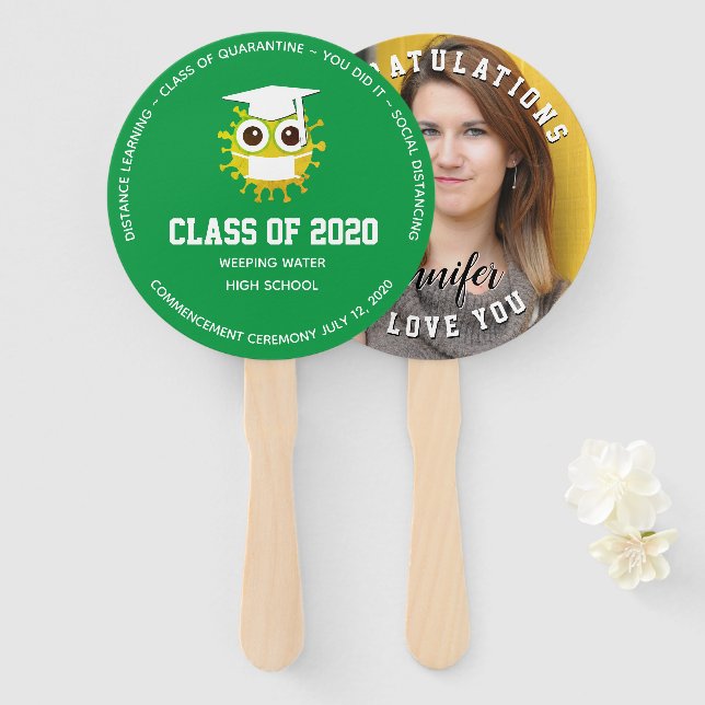 Green School Colors, 2020 Personalized Graduation Hand Fan (Front and Back)