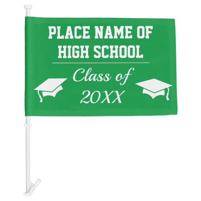 Green School Colors Custom High School Graduation Car Flag (Front)