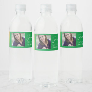 Green School Colors High School Senior Photo Water Bottle Label
