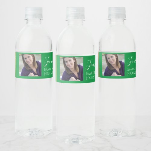 Green School Colors  High School Senior Photo   Water Bottle Label