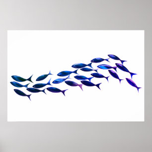 Green School of Fish Watercolor Poster