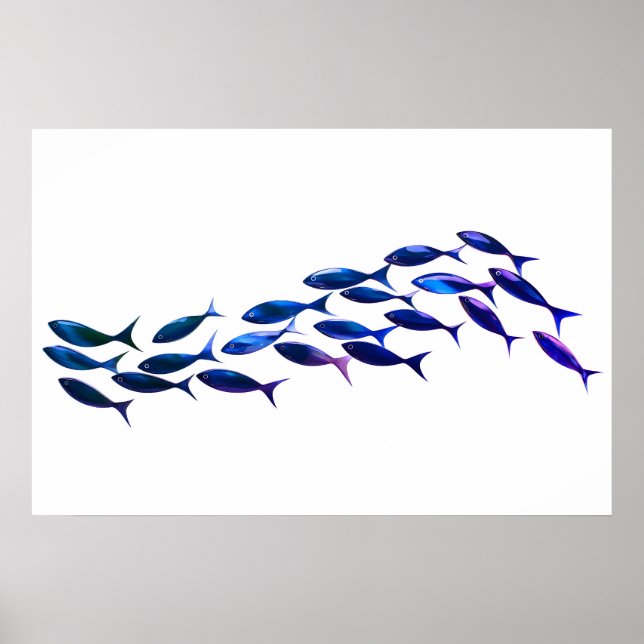 Green School of Fish Watercolor Poster (Front)