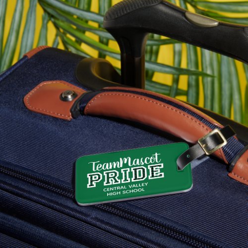 Green School Pride Mascot Name Luggage Tag