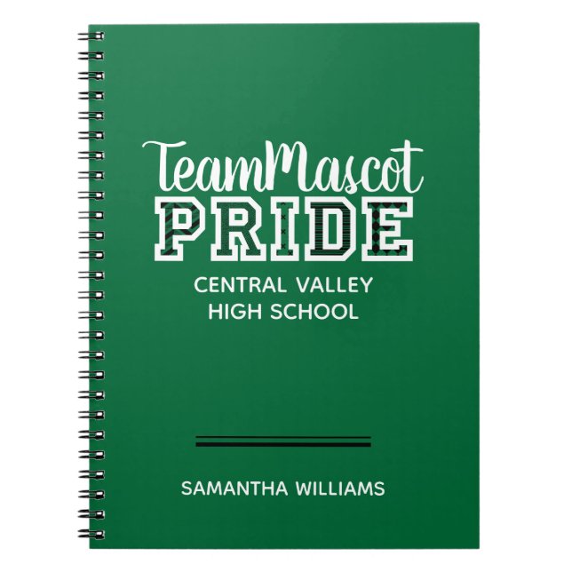 Green School Pride Mascot Name Notebook (Front)