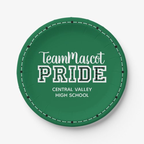 Green School Pride Mascot Name Paper Plates