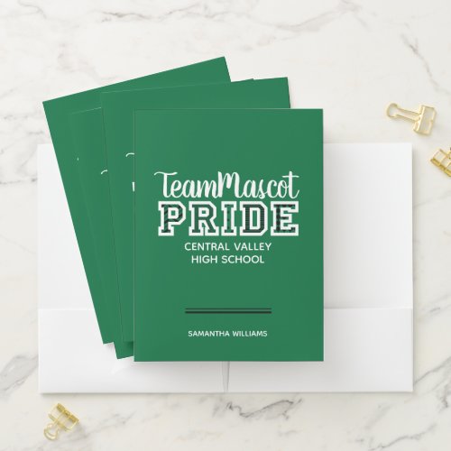 Green School Pride Mascot Name Pocket Folder