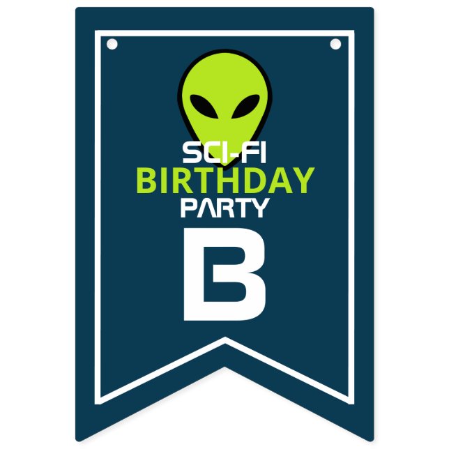 Green Sci-fi Alien, Birthday Bunting Flags (Second Flag)