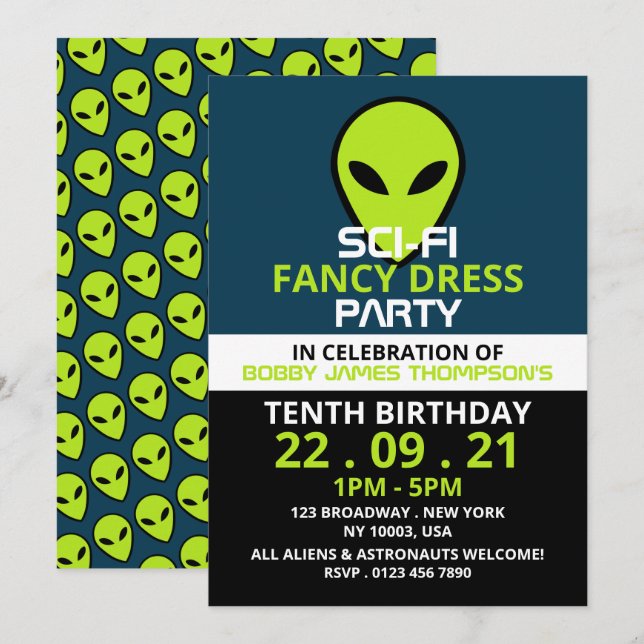 Green Sci-fi Alien, Birthday Invitation (Front/Back)