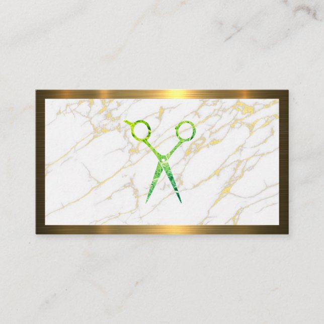  Green Scissors | Marble | Gold Metallic Appointment Card (Front)