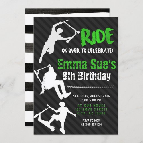 Green Scooter Skate Park Party Birthday Invitation