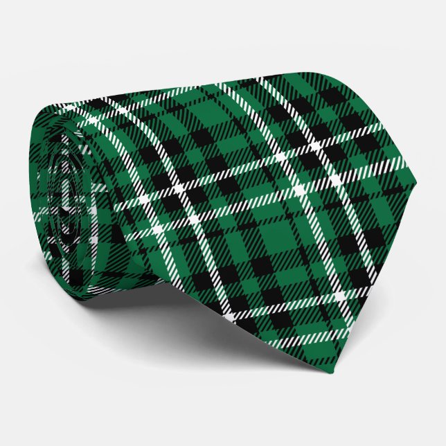 Green Scottish Tartan Plaid Neck Tie (Rolled)
