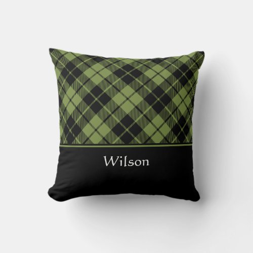 Green Scottish Tartan Plaid Personalized Name Throw Pillow