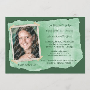 Green Scrapbook Photo Surprise Party Invite