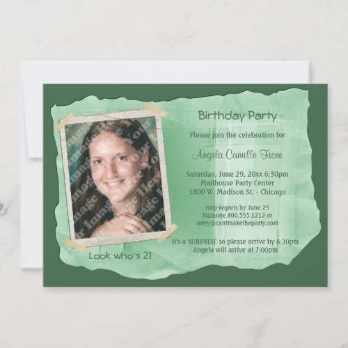 Green Scrapbook Photo Surprise Party Invite