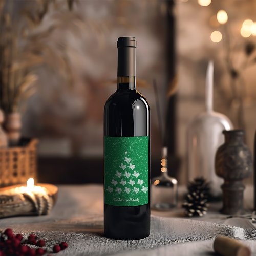 Green Scribbled Texas Christmas Tree Wine Label