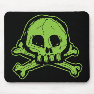 Green Scribbly Skull Mouse Pad