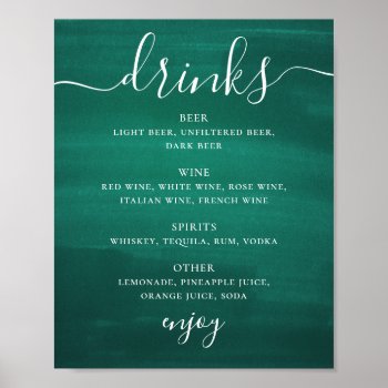 Green Script Calligraphy Wedding Drinks Bar Menu Poster by RemioniArt at Zazzle